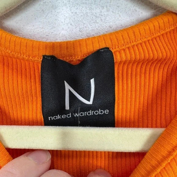 Naked Wardrobe Ribbed Crop Tank Top Orange Racerback Sleeveless Size S - Picture 3 of 8
